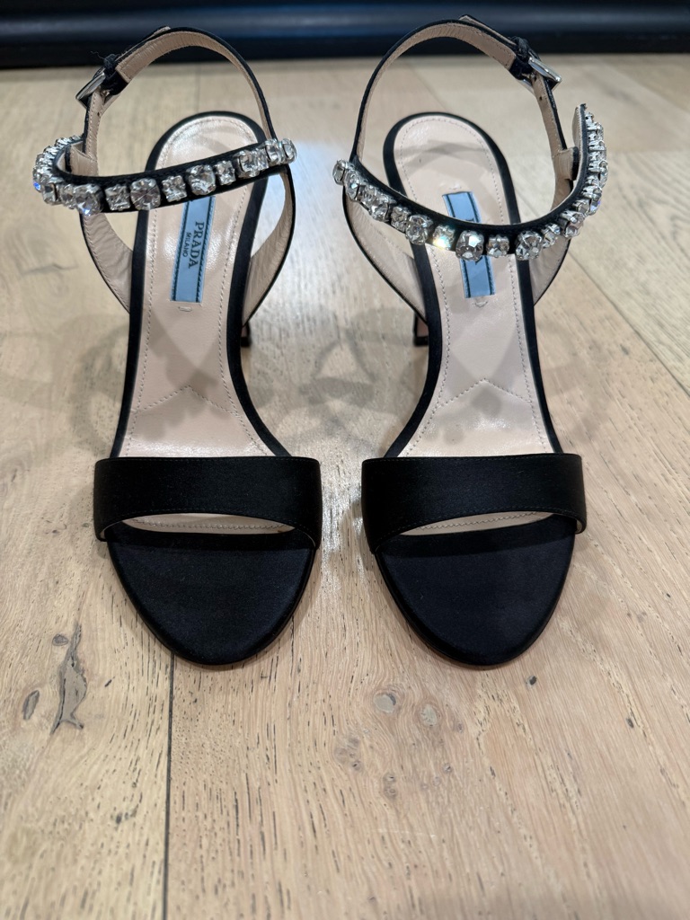 Prada Black Crystal-Embellished Slingback Heels